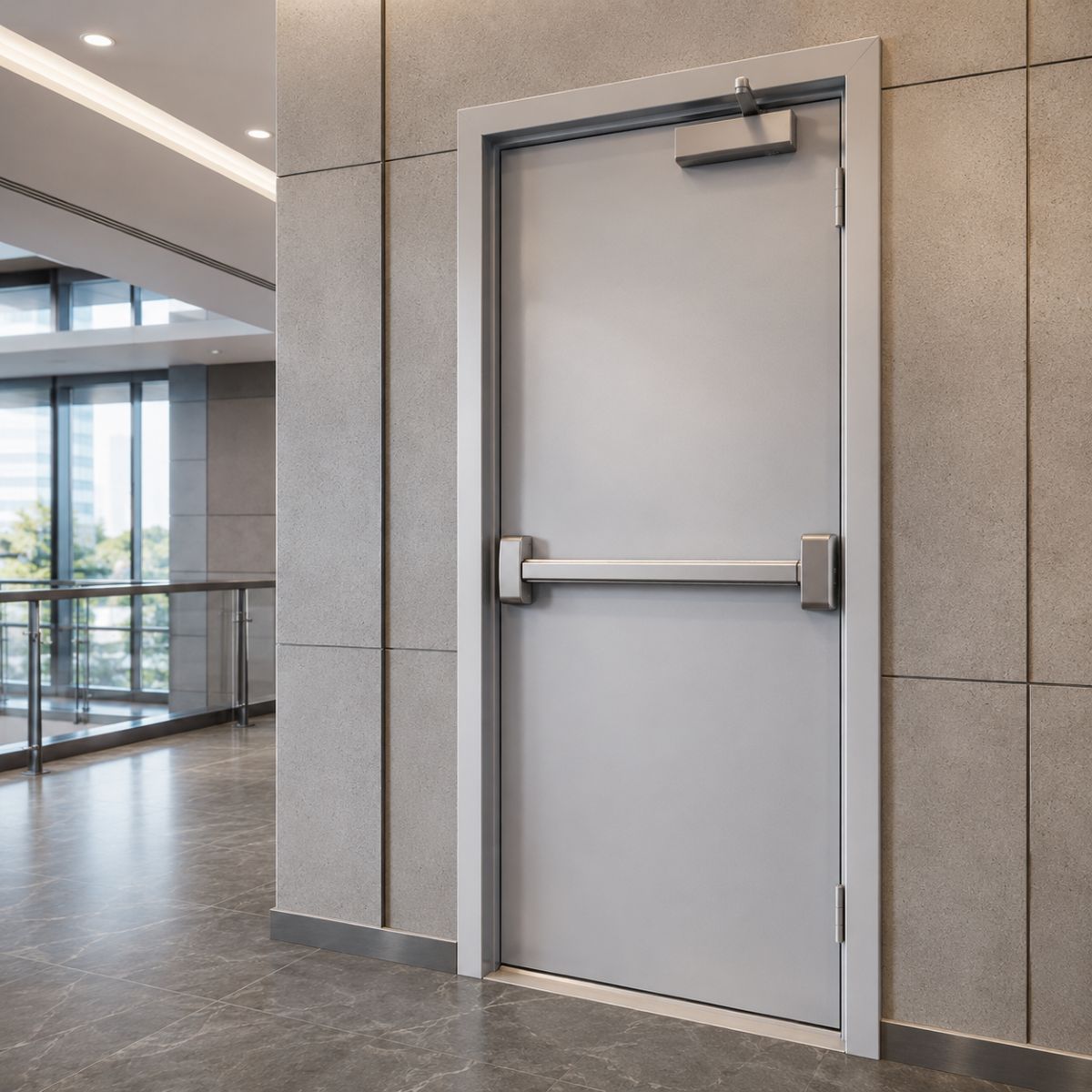 Puerta cortafuego de acero instalada como sistema de compartimentación y protección pasiva contra incendio